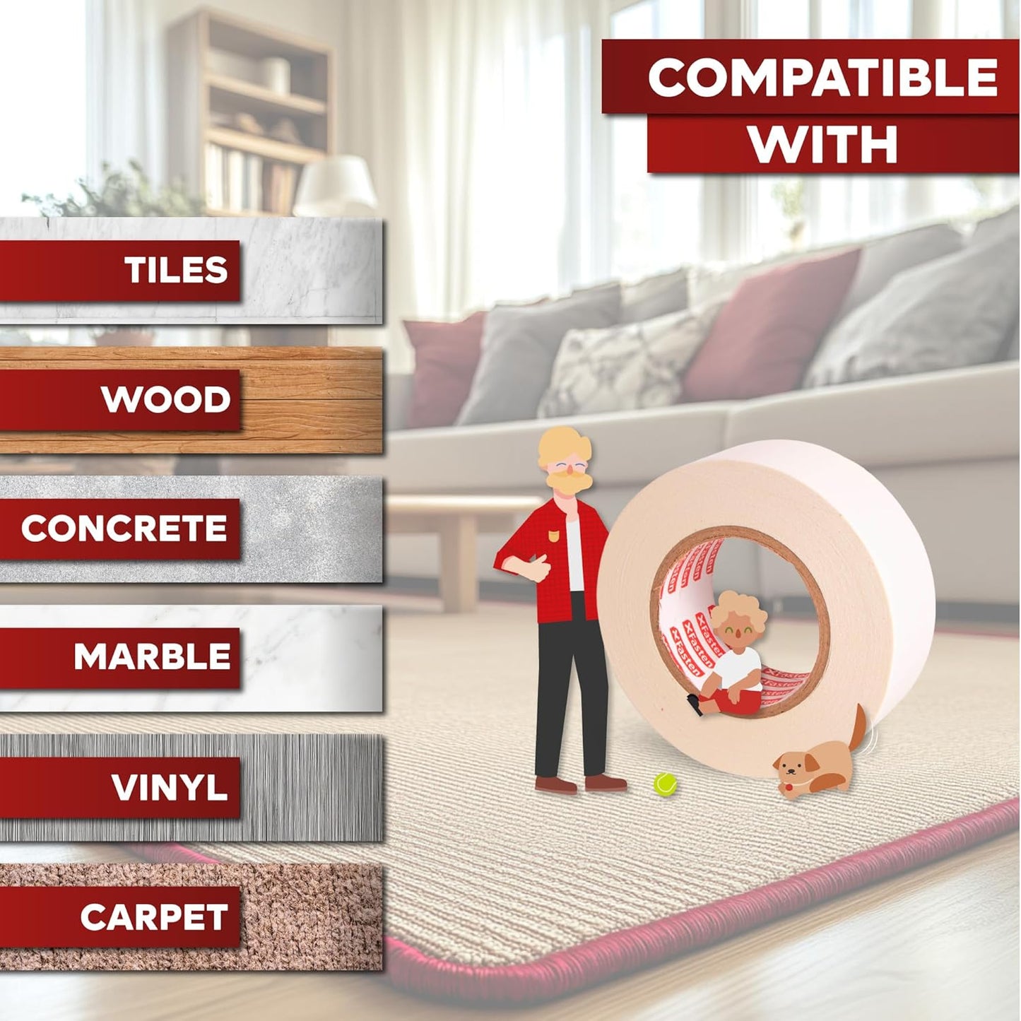 Carpet Tape Double Sided - Heavy Duty 2” X 20 Yds Gentle on Surface Double Sided Carpet Tape for Area Rugs over Carpet for Hardwood Floors, Corner Rug Tape for Carpet to Carpet