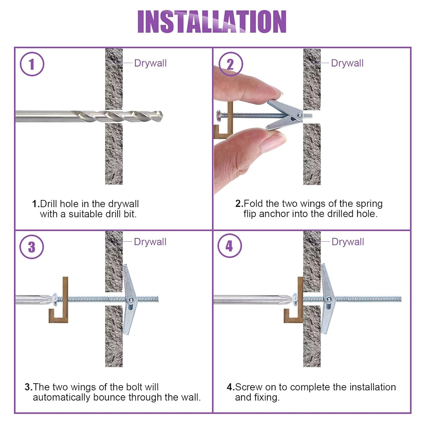 30Pcs 1/8 Inch Toggle Bolt and Wing Nut Kit for Hanging Heavy Items on Drywall