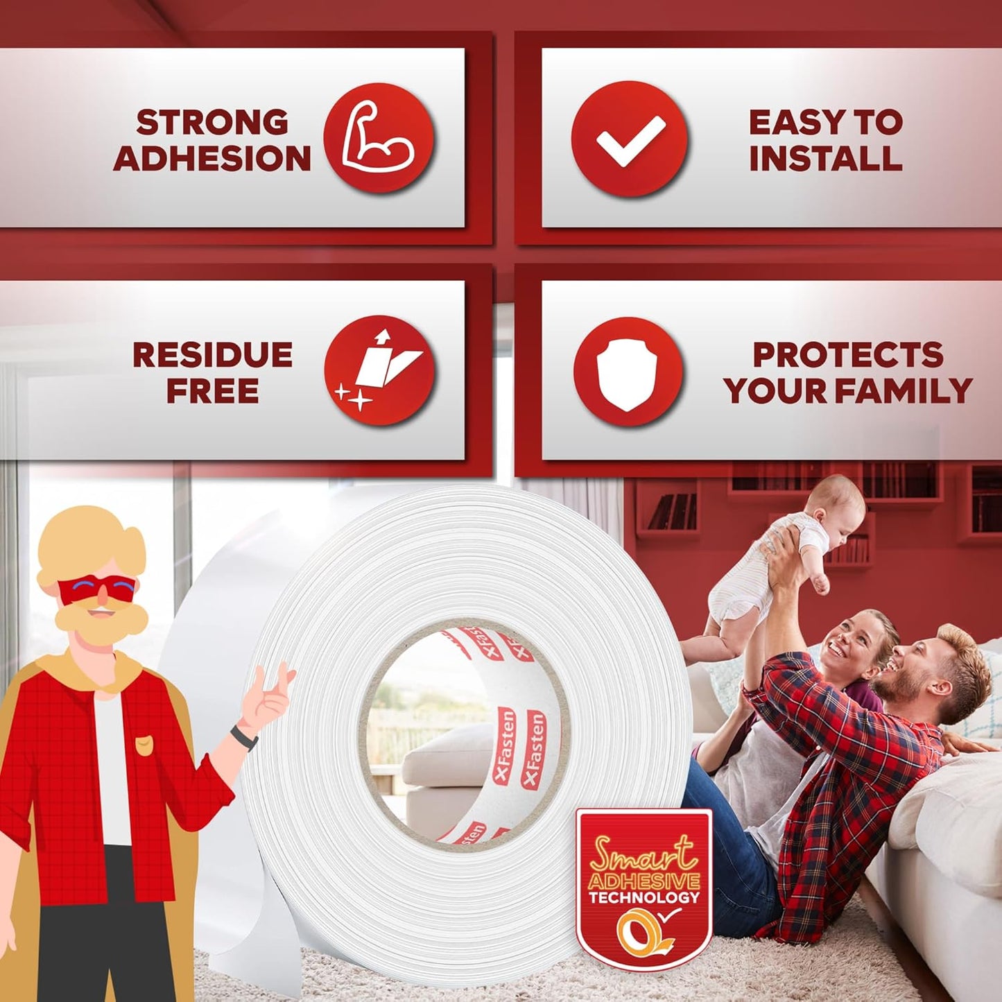 Carpet Tape Double Sided - Heavy Duty 2” X 20 Yds Gentle on Surface Double Sided Carpet Tape for Area Rugs over Carpet for Hardwood Floors, Corner Rug Tape for Carpet to Carpet