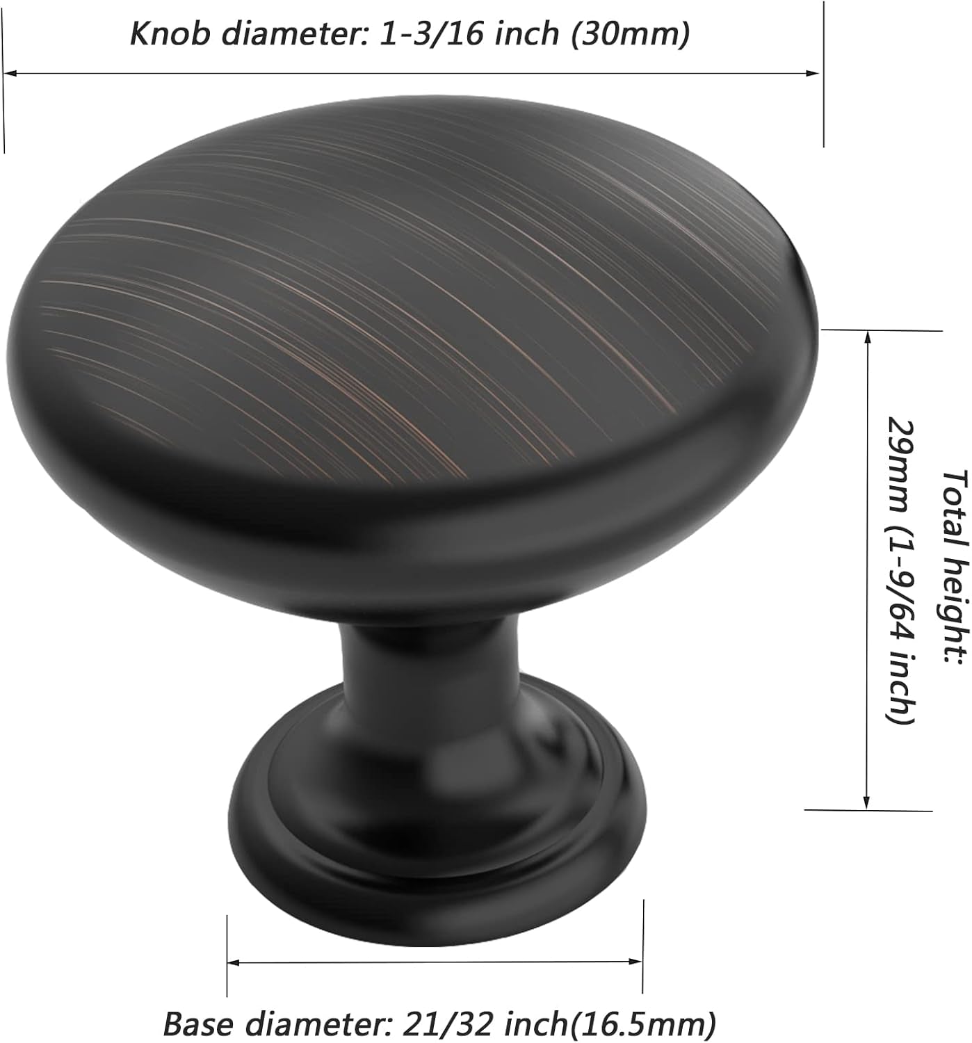 10 Pack Cabinet Hardware Knobs, Kitchen Door Cabinet Oil Rubbed Bronze round Solid Knobs - 1-1/4 Inch (30Mm) Diameter