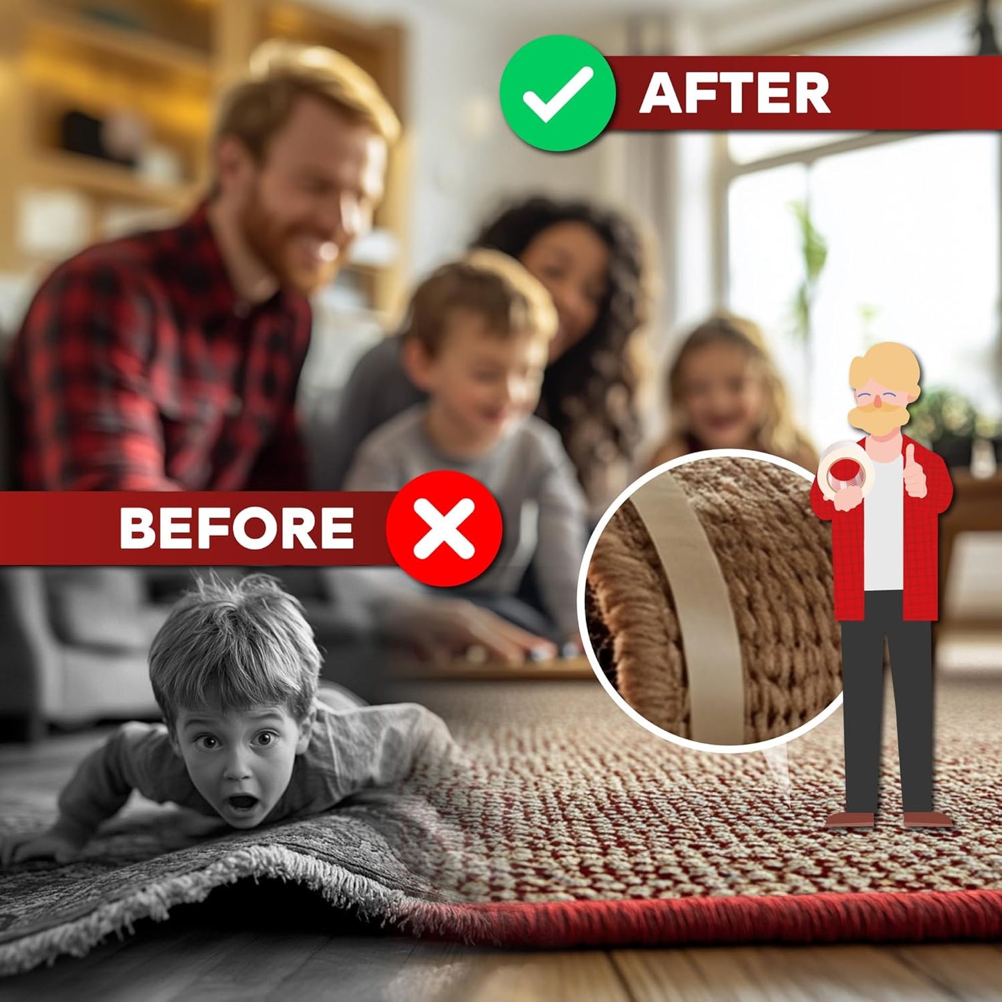 Carpet Tape Double Sided - Heavy Duty 2” X 20 Yds Gentle on Surface Double Sided Carpet Tape for Area Rugs over Carpet for Hardwood Floors, Corner Rug Tape for Carpet to Carpet