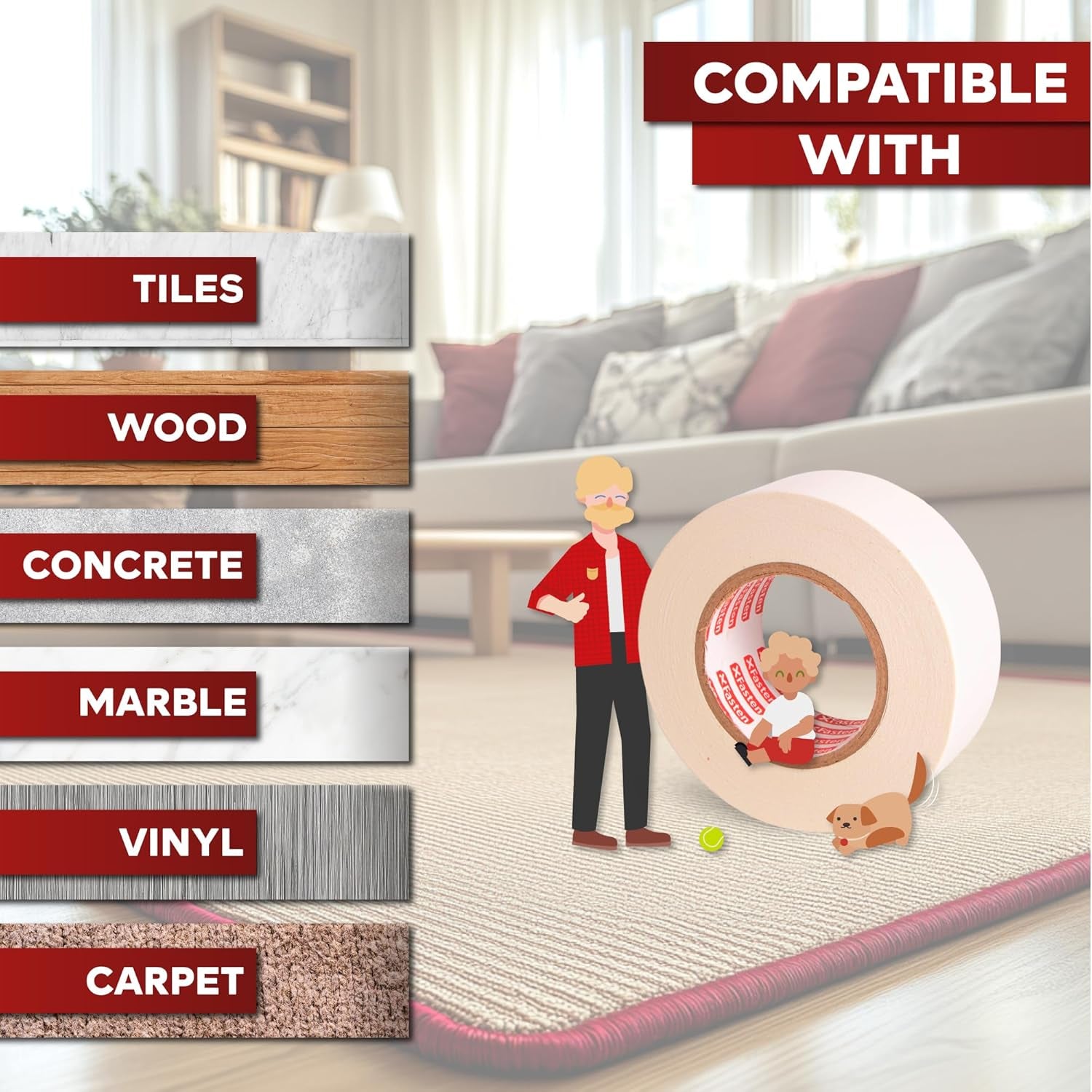 Carpet Tape Double Sided - Heavy Duty 2” X 20 Yds Gentle on Surface Double Sided Carpet Tape for Area Rugs over Carpet for Hardwood Floors, Corner Rug Tape for Carpet to Carpet