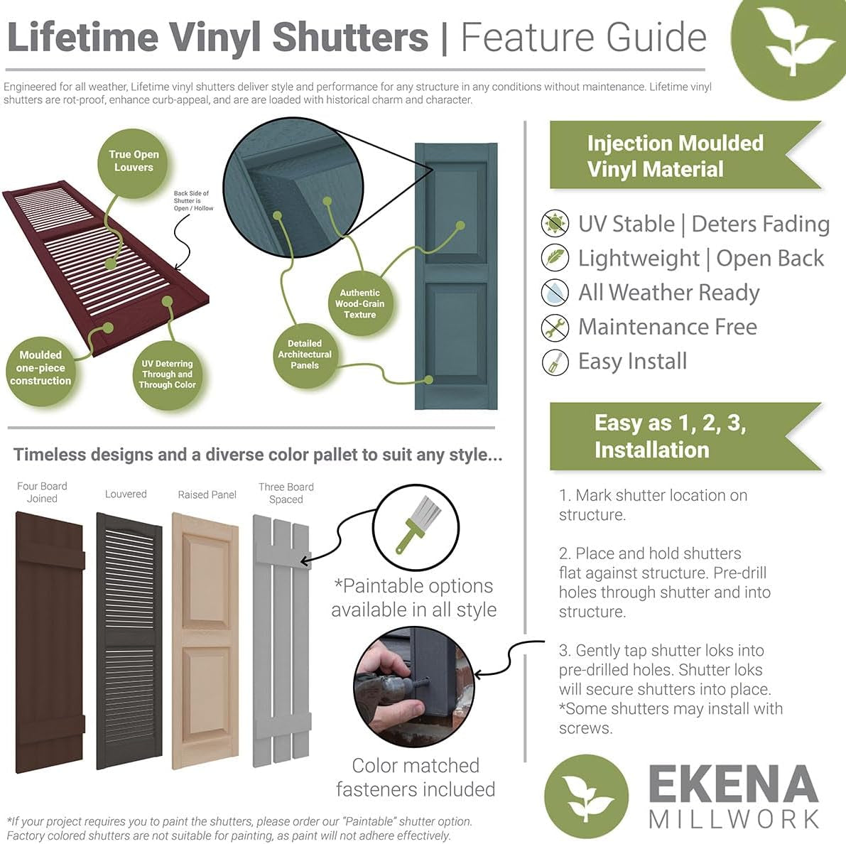 LVSL0012WH 3" Lifetime Vinyl Shutter-Lok'S (12/Bag), White